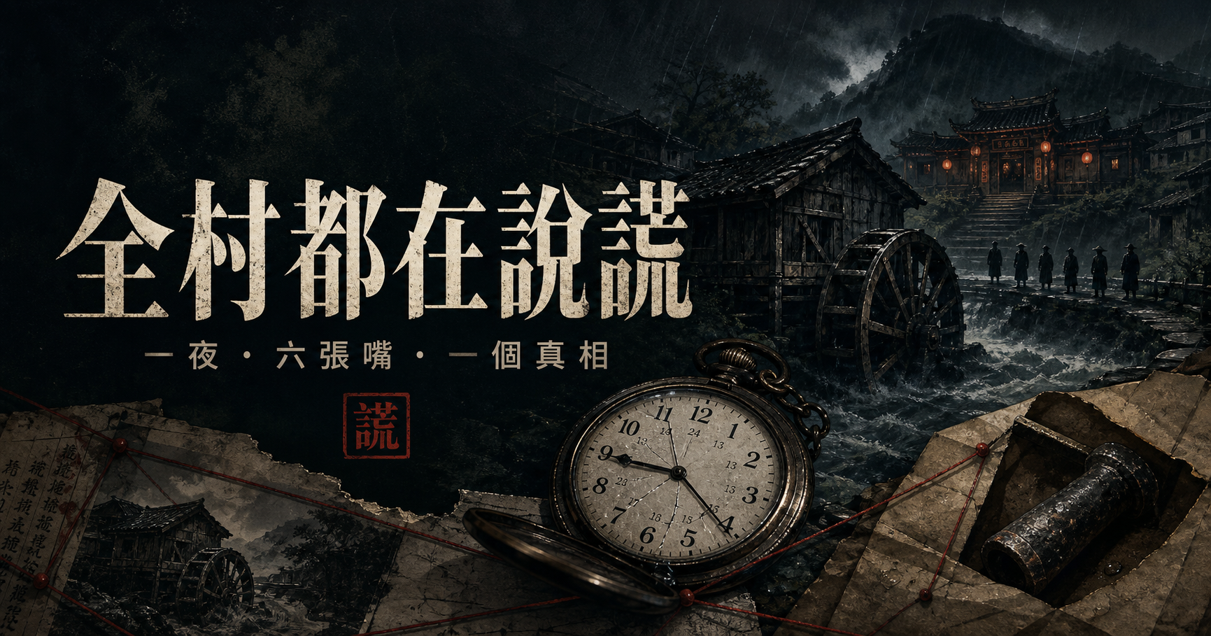 AI 偵探遊戲《全村都在說謊》的雨夜村莊視覺